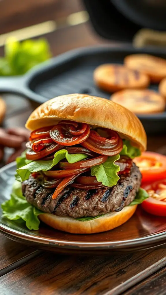 juicy onion topped burger