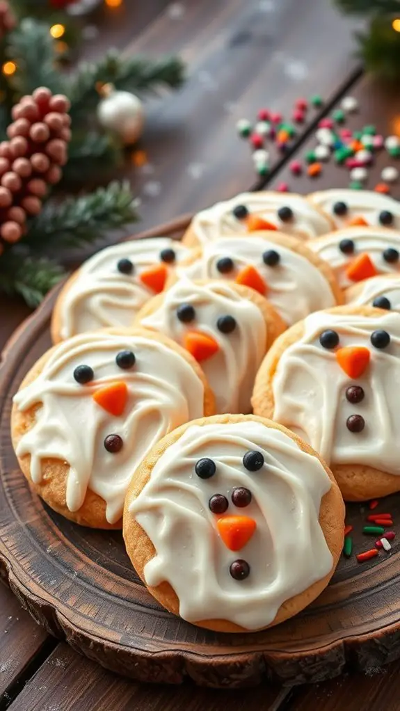 melted snowman themed cookies