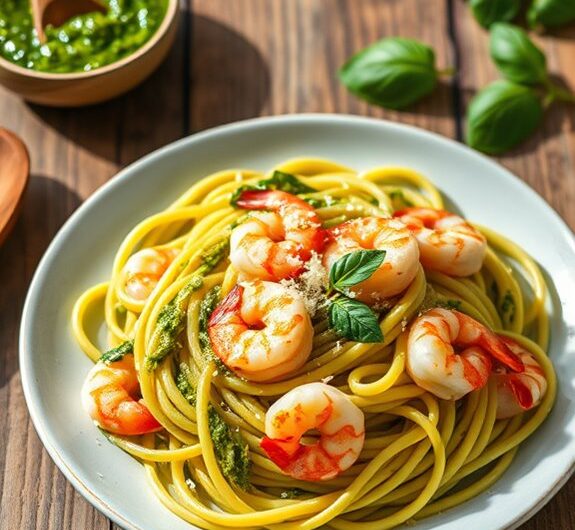 shrimp and pesto pasta