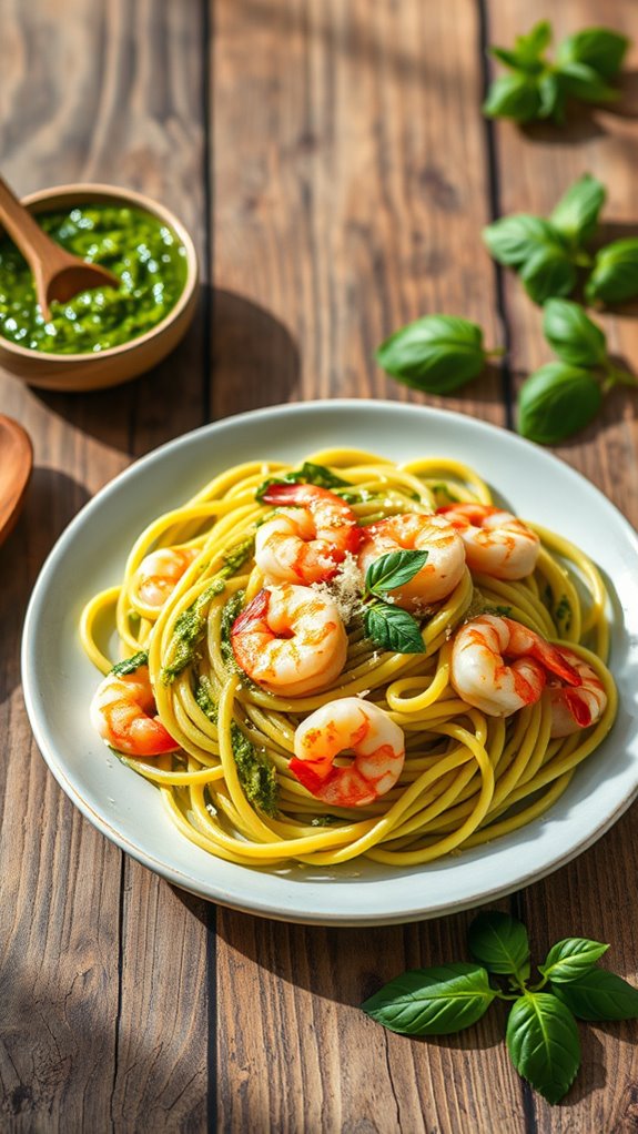 shrimp and pesto pasta