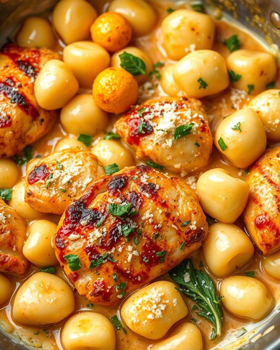 skillet seared chicken with gnocchi