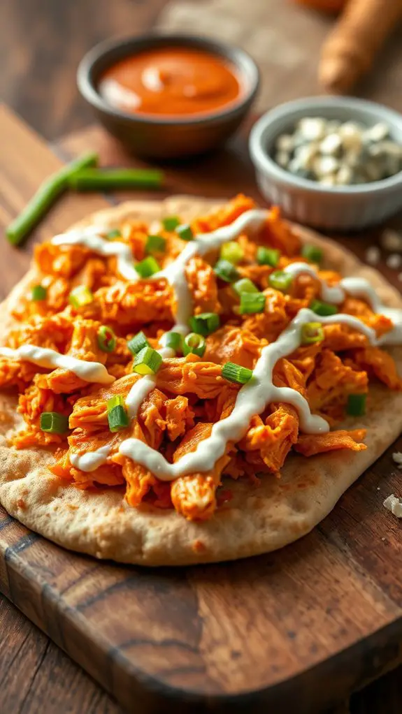 spicy chicken on flatbread